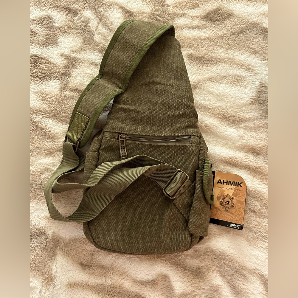 Green Canvas Crossbody Travel Sling Bag